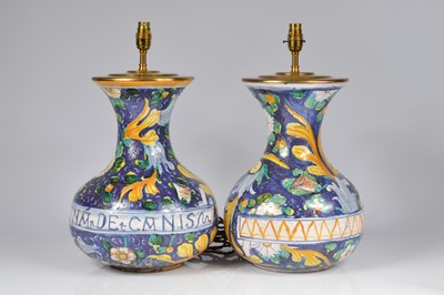 Lot 184 - Two large Maiolica Pottery lamp bases