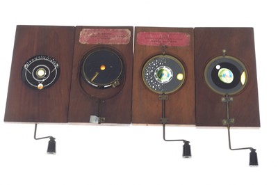 Lot 13 - Four Mahogany Mounted Hand Cranked Coloured Astronomy Hand Cranked Rotary Magic Lantern Slides