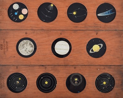 Lot 17 - Ten Slipping Mahogany Mounted Astronomy Magic Lantern Slides