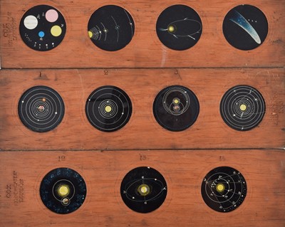 Lot 18 - Nine Slipping Mahogany Mounted Astronomy Magic Lantern Slides