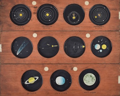 Lot 19 - Ten Slipping Mahogany Mounted Astronomy Magic Lantern Slides