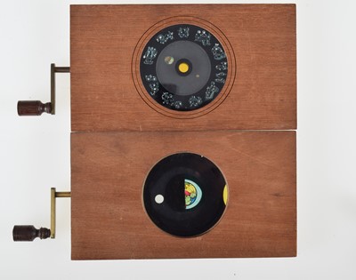Lot 22 - Ten Mahogany Mounted Hand Painted Astronomical Hand Cranked Rotary Magic Lantern Slides