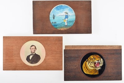 Lot 27 - Thirteen Round Image Mahogany Mounted Magic Lantern Slides