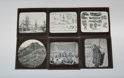 Lot 38 - A Slide Carrier Box Labelled Artic Region HMS Erebus etc of 3¼'' Magic Lantern Slides